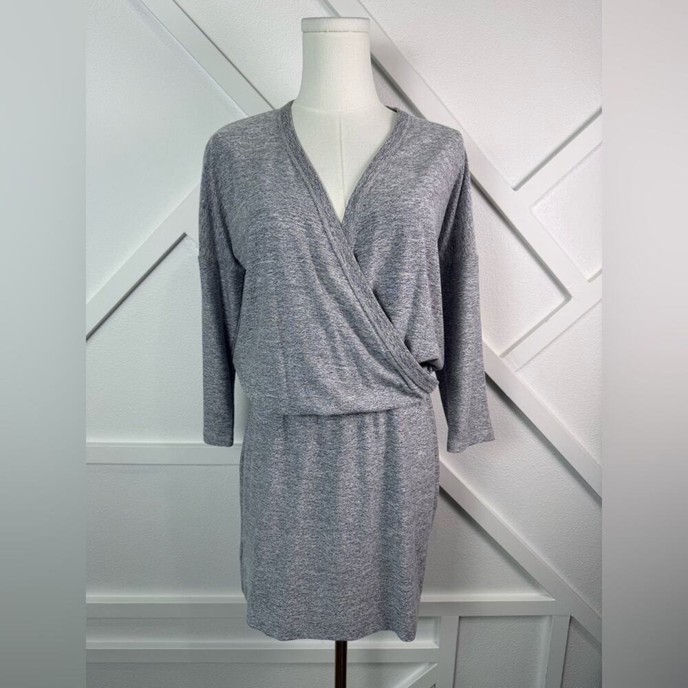 NWT Lou & Grey Soft Knit Surplice Wrap Dress Gray Heathered Long Sleeve Size XS